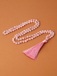 ZZOOI Oaiite 8MM Natural Stone Rose Quartz Knotted Bead Mala Necklace with Buddha Charms Japamala 10