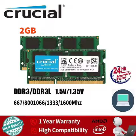 DDR3 Memory Crucial DDR3L RAM 2GB Laptop 1333mhz 1600Mhz PC3L 10600S 12800S 204Pin 1.35V SODIMM