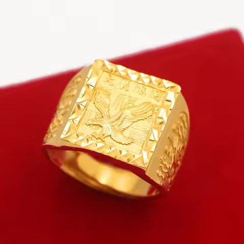 Grand Ambition Ring Men's 24K Gold AU999 - Exquisitely carved 3D pattern, thick premium texture, for