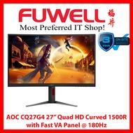 FUWELL - AOC CQ27G4 27" Quad HD Curved 1500R with Fast VA Panel @ 180Hz [3 Years Local On-Site Warra