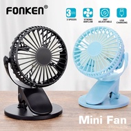 Fonken Portable Mini USB Table Fan Clip-on Rechargeable Cooling Mini Desk Fan 360 Degree Rotation 3 Speeds Adjustable Clip-on Fan