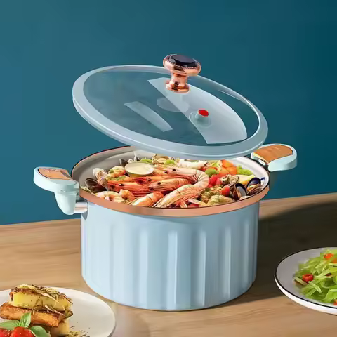8L Soup Pot Vacuum Micro Pressure Nonstick Stewing Pan Double Ear Cooking Pot With Lid Home Inductio
