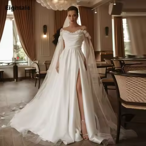 Eightale Arabic Wedding Dress Customized Ivory off the Shoulder 3D Flowers Bridal Gown Muslim A-Line