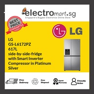 LG  GS-L6172PZ 617L  side-by-side-fridge  with Smart Inverter  Compressor in Platinum  Silver