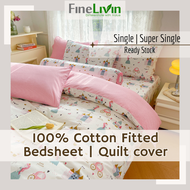 FineLivin Single / Super Single Pure Cotton Fitted Bedsheet Set