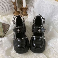 黑色翅膀愛心厚底高跟皮鞋 可愛暗黑日系地雷系量產系清楚系亞文化lolita
