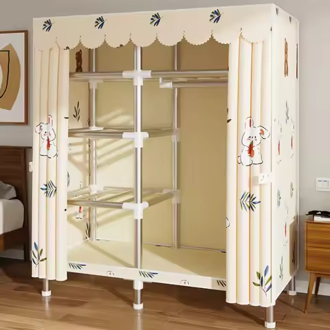 Painted Steel Wardrobe, Alloy Pipe Closet, ABS Interface Cloth Wardrobe, Foldable Bedroom Wardrobe, 