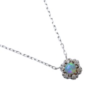 Necklace, K10 white gold, opal, and diamond (0.04 carat), approximately 0.9g, women's [pre-owned]