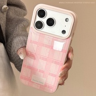 Korean Pink Squares Pattern IPhone Case Compatible for IPhone 17 Pro Max 17 Pro 17 Air 17 16 Pro Max