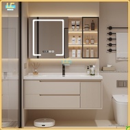 Nordic luxury ceramic basin wall-mounted bathroom cabinet solid wood multi-layer cabinet large capacity double drawer smart makeup mirror cabinet set