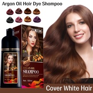 【Eco-friendly】 500ml Mokeru Argan Essence Natural Long Lasting Dark Brown Permanent Hair Dye Shampoo For Gray Hair Women Fast Color Dyeing