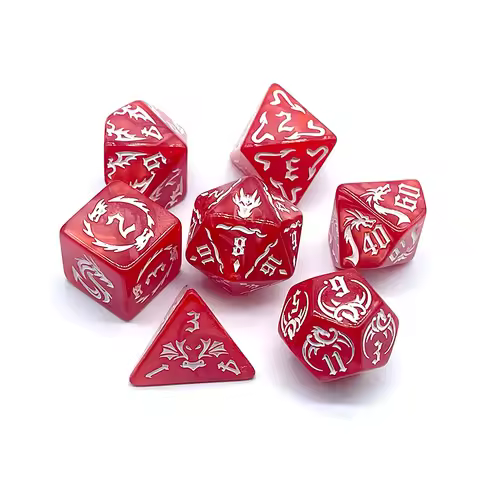 7 Pcs of New Red Colors Dice Polyhedral Gold Font Digital Dices Kit for TRPG RPG D20 D12 D10 D8 D6 D