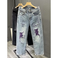 baggy jeans men y2k y2k jeans American High Street Puffian Handsome Distressed Jeans Men Ripped Cont