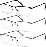 Anourney 3-Pack Reading Glasses for Men, Lightweight Metal Half Frame Blue Light Blocking Computer Readers, Stylish Filter UV Ray/Computer Glare with Spring Hinge Eyeglasses(2 Gray+1 Black,+3.5)
