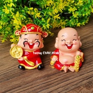 Duo set of statues of the God of Wealth - Earth Earth Earth holding 4cm gold coin