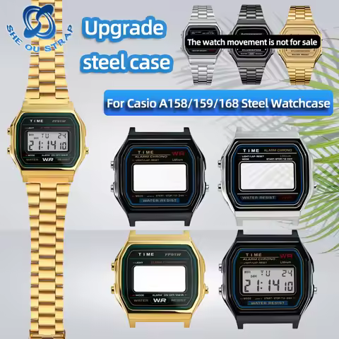 Stainless Steel Case For Casio A158 A159 F91 Metal Bracelet Watch Case Modified Small Square A159 Wa