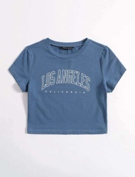 (พร้อมส่ง)เสื้อยืดครอป y2k ลายตัวอักษร Los Angeles shein