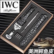 Suitable for IWC Watch Strap Genuine Leather Crocodile Leather Strap Male Portuguese Portuguese 7 Pilot Bracelet 20 Black+Silver Butterfly Buckle 20mm