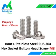 Bolt L Button Head M3 Stainless Steel 304 M3x6 M3x8 M3x10 M3x12 M3x16 M3x20 M3x25 M3x30 M3x35 Hex So