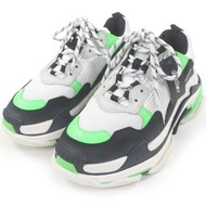 BALENCIAGA Triple S (536737) 男士做舊網眼和皮革老爹鞋，低筒運動鞋，白色、綠色、黑色，26 碼，狀況極佳，附贈防塵袋。