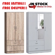 SOLID PLYWOOD ASTAR 2 Door Open Door Wardrobe 3 Door Swing door cabinet with Soft Closing -SG SELLER STOCKS