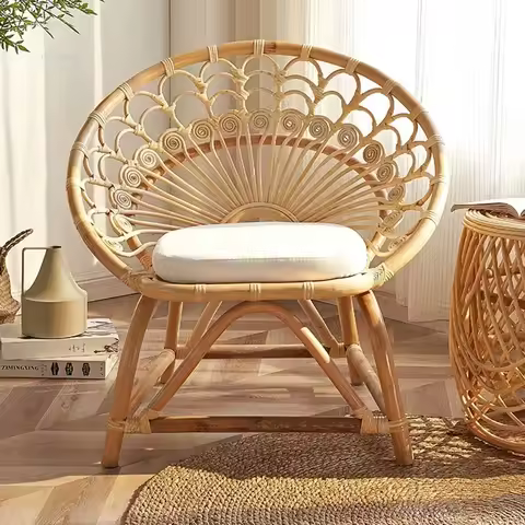 Nordic Rattan Living Room Chairs Light Luxury Balcony Leisure Home Back Armchair Designer Creative H