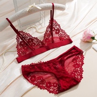 ZXYOUPING Women Sexy Lace Lingerie Set - Full Transparent Wireless Bra & Panty No Pad Intimate Under