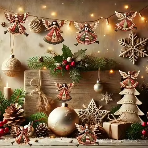4/8/12 Handcrafted Vintage Wooden Angel Christmas Decorations - Colorful Holiday Decorations For Tre