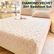 Kiandra Home 3in1 Diamond Velvet Bedsheet with Pillowcase Fully Garterized Bed Cover Soft & Fluffy