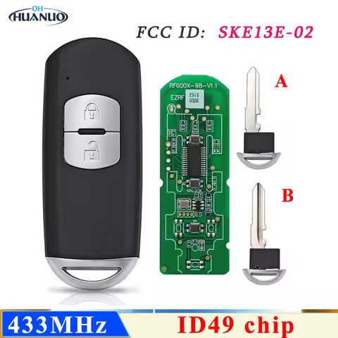 OHHUANUO 2 Button Smart Card Remote Key Fob 434Mhz ID49 PCF7953 Chip for Mazda 3 6 CX-5 SKE13E-02