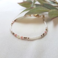 粉色月光 ‧ 貝殼石 粉紅木化石 水晶 串珠 細手環