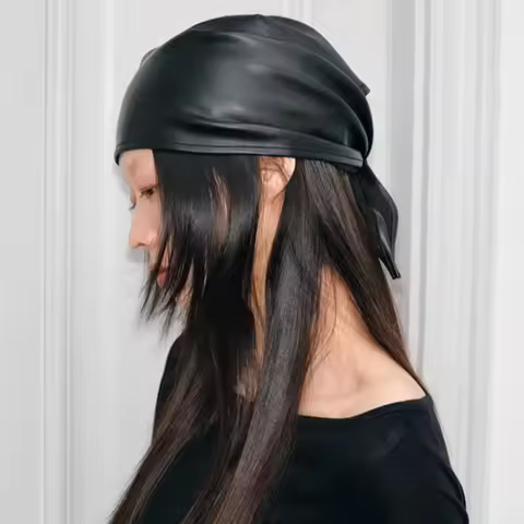 Summer Y2K Headscarf Hat Bling Bling Punk Style Hip-hop Kerchief PU Leather Square Scarf Bandana Sca