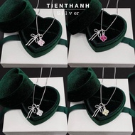 TienThanh Silver women's Silver necklace with 4-leaf clover mixed with real Silver bow