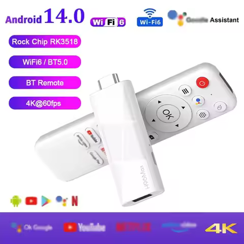 2026 H96 MAX RK3518 Android14 Smart Mini TV Stick Wifi6 BT5.4 4K HD 3D Quad-Core Google Voice Assist