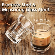 2Pcs Square Expresso Cup Thickened Glass Jigger Ounce Cup 60ml Ounce Cup Graduated Measuring Cup Con