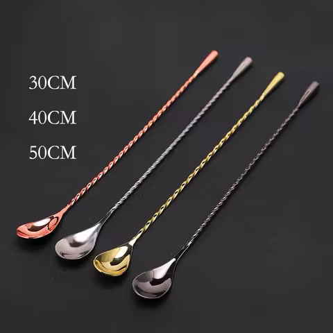 30cm/40cm/50cm Teardrop Cocktail Bar spoon Mixing Spoon 304 Stainless Steel Twisted Mixing Stir Spoo