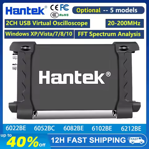 Hantek 6052BE 6022BE 6082BE 6102BE 6212BE 2CH USB Virtual Oscilloscope 20MHZ-200MHZ FFT Spectrum Ana