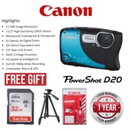CANON POWERSHOT D20 WATERPROOF SHOCKPROOF FREEZEPROOF DIGITAL CAMERA POINT AND SHOT CAMERA CANON SWI