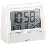 Seiko Clock Alarm Clock TALK LINER Talking Voice Announcement Sound Alarm Bilingual Switch Calendar Temperature Humidity Display Radio Digital White Pearl DA206W SEIKO