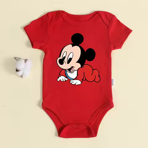 Christmas Newborn Baby Red Romper 100% Cotton Baby Mickey Print Infant Outfit Baby Girls Boys Bodysu