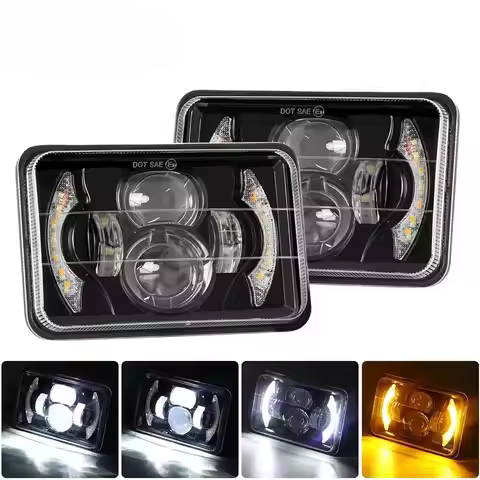 4X6" Inch LED Headlights Hi/Lo Beam With White Amber DRL For H4651 H4652 H4656 H4666 Car Truck Conve