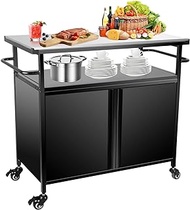 Karpevta Outdoor Grill Cart with Storage,Outdoor Prep Table for Grill Stainless Steel Grill Cart with Wheels and Handle for BBQ,Patio,Backyard