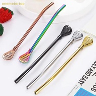 Onemetertop Colorful 304 Stainless Steel Tea Drinking Straws Spoon Yerba Mate Tea Filter Reusable Me