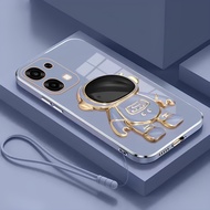 Soft Case Oppo A6 Pro 4G 5G Astronaut Plating Folding Stand Casing Free Mobile Phone Lanyard Strap