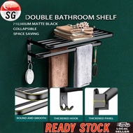 SG [Ready Stock] Premium Aluminium Foldable Bathroom Rack Shelf Toilet Rack Accessories Bathroom Towel Rack Bath Folding