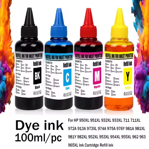 Dye Ink 100ml Refill kit for HP 950XL 951XL 932XL 711XL 972A 973XL 974A 975A 976Y 981XL 982XL 955XL 