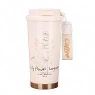 1pc 17oz (Approx. 500ml) Floral Pattern Stainless Steel Insulated Travel Coffee Mug, Keeps Hot Or Co
