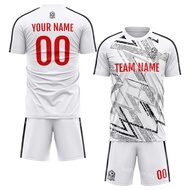 Baju Bola Custom Name and Team Name/Number Jersi Bola Tshirt Soccer Jersey White Short Sleeve Sport Shorts Malaysia Baju Sukan FootBall for Dewasa &amp; Budak Microfibre Sublimation