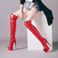 Foreign Trade Red White Boots Wedding Shoes Hate Sky High Stiletto Over-the-Knee Boots Pole Dance Large Size 48 Women's Boots Small Size