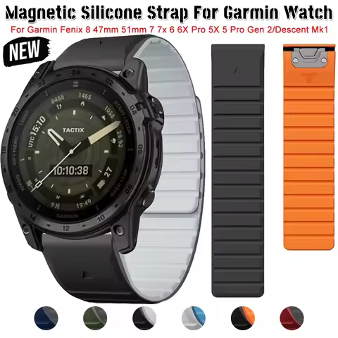 Magnetic Silicone Strap For Garmin Fenix 8 47mm 51mm 7 7x 6 6X Pro 5X 5Plus 22/26mm QuickFit Bracele